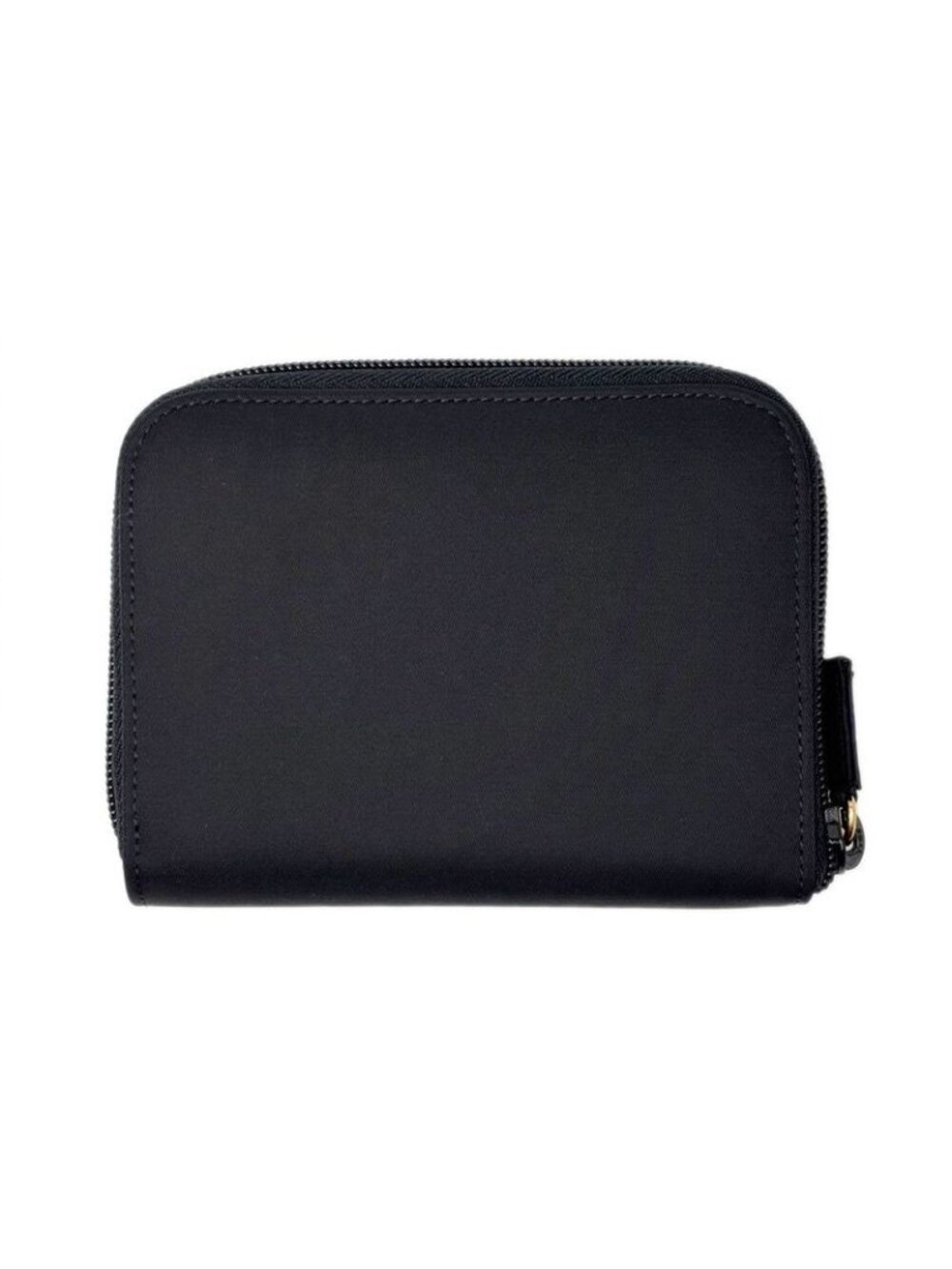 Prada Wallet Bifold Tessuto Nylon Leather Black Gold Zip Around - Picture 3 of 14
